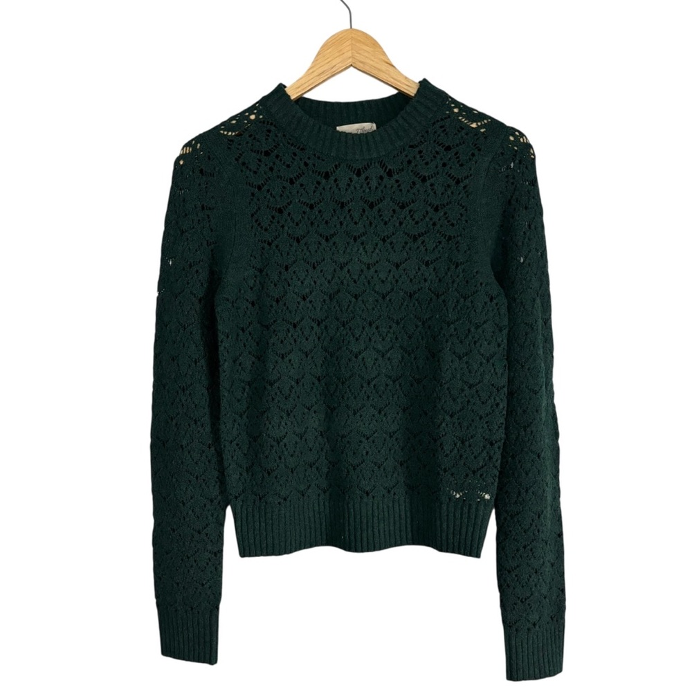Universal Thread Whimsical Dark Green Open-Knit Crewneck Sweater